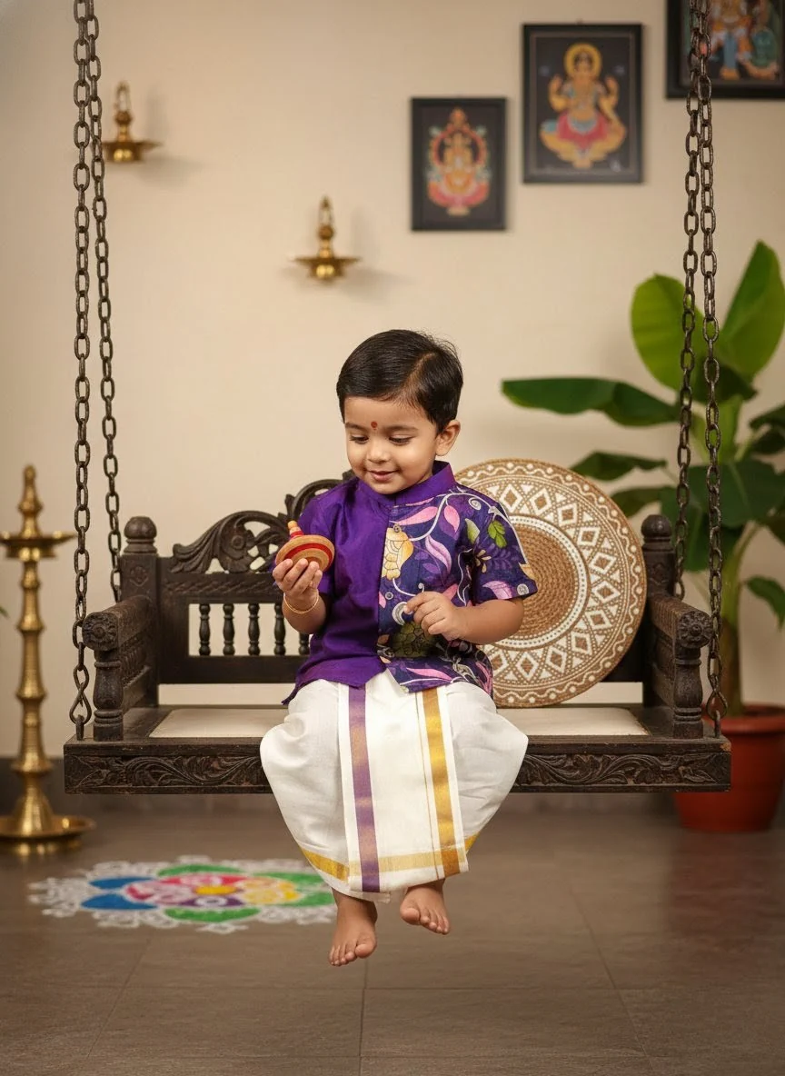 Violet Kalamkari Kurta Shirt & Vesti Set